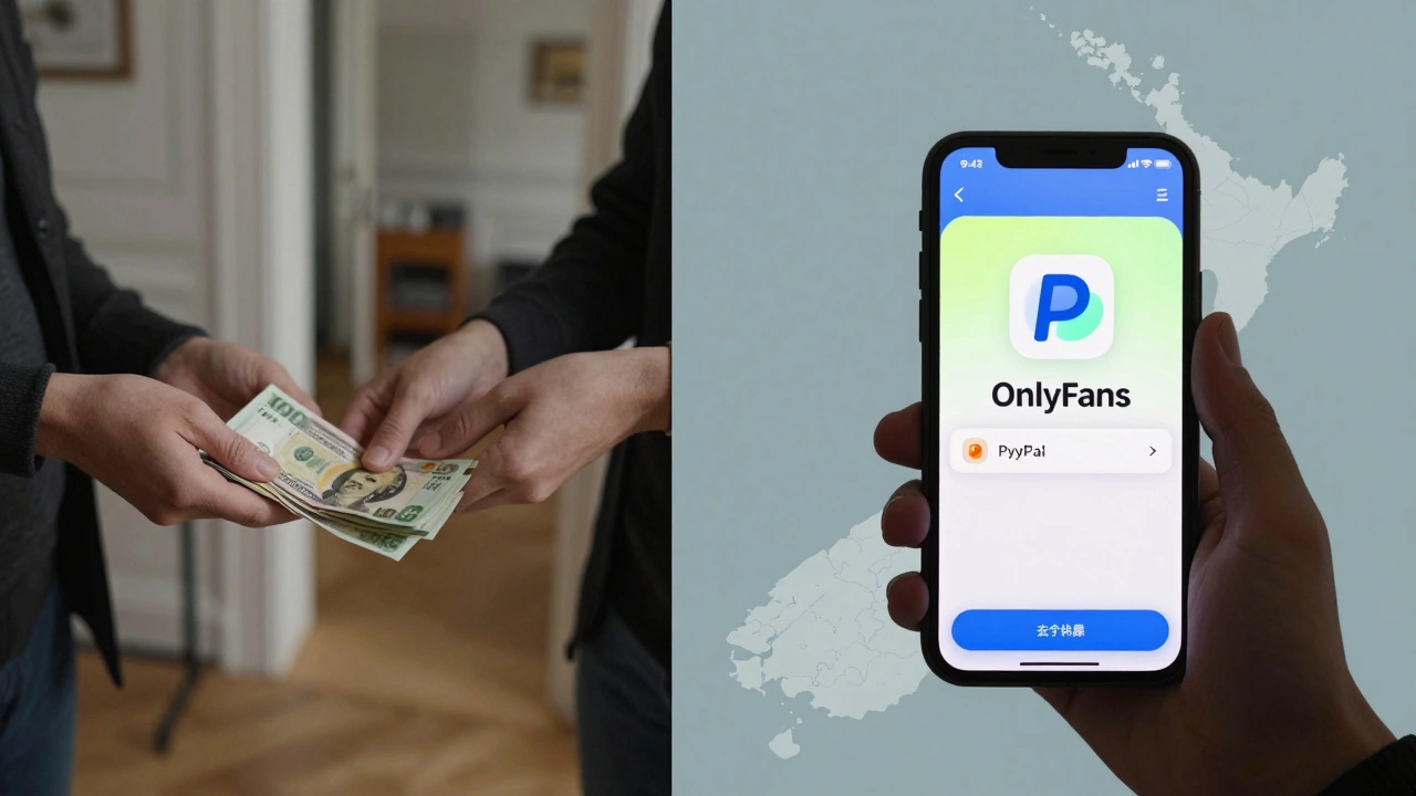 Split screen of cash payments and digital income from international platforms with NZ map in background.