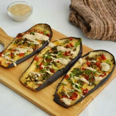 Eggplant with veggies and Tahini